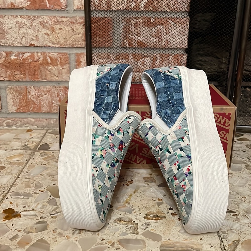Vans Classic slip on stacked platform Woven Denim Floral - Picture 8 of 10